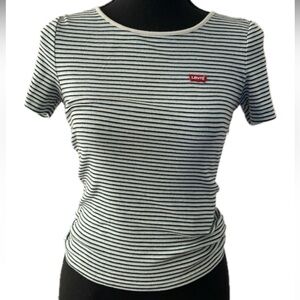 Levi's Black Blue and White Striped Short Sleeve Tee